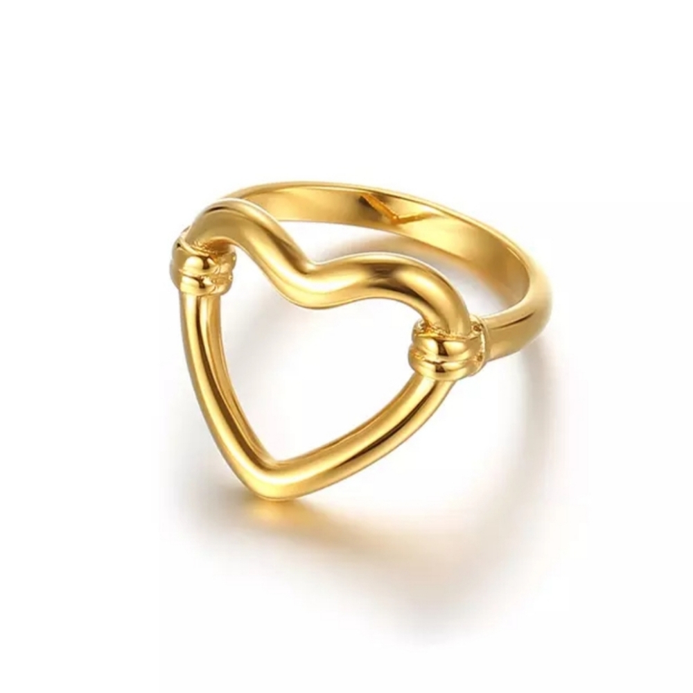 18K Gold Plated Stainless Steel Heart Ring Love Hollow Out